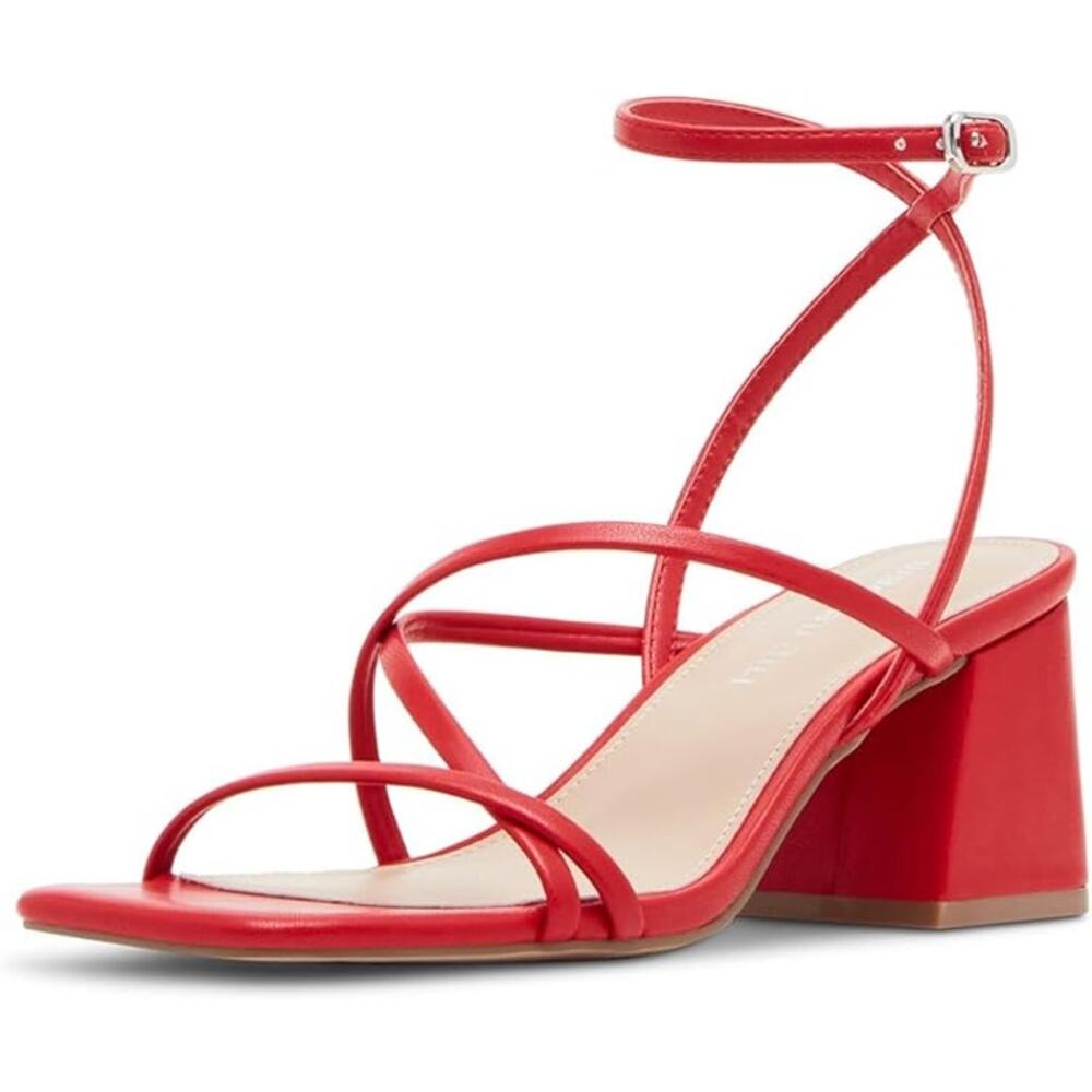 Madden Girl Jazzy Strappy Sandals Size 10M Red Square Toe Ankle Strap Block Heel